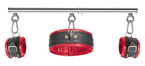 Kit Barre de maintien Collier et Menottes Simply Dom Rouge et Noir