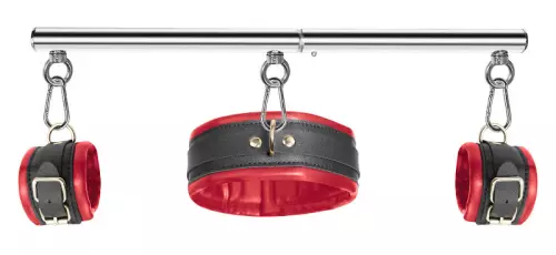 Simply Dom Haltestange Halsband und Handschellen Set Rot und Schwarz – 1/5