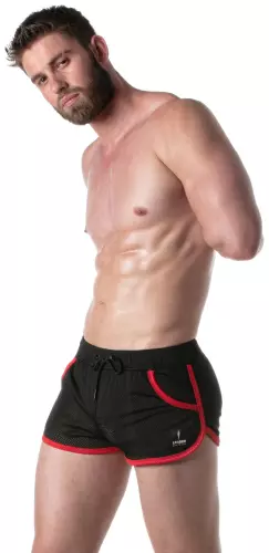 Netz-Shorts LOADED Schwarz-Rot – 3/4