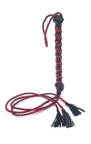 Driedubbele zweep 50cm Zwart-Rood