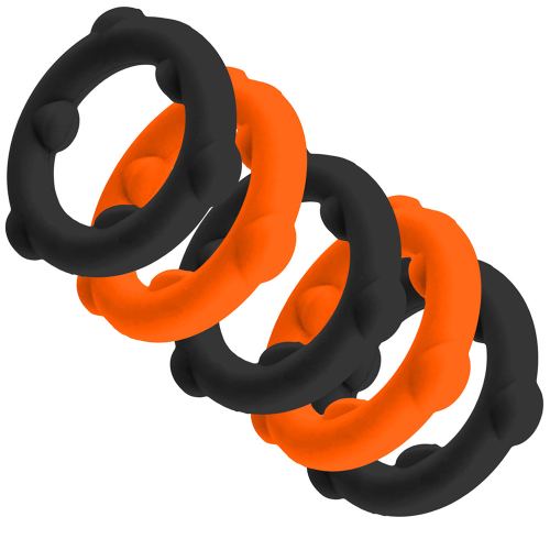 Set mit 5 Cockrings Spinner 25 mm Schwarz-Orange