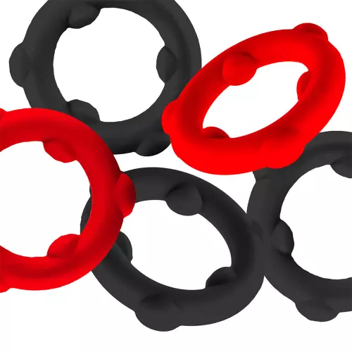 Set mit 5 Cockrings Spinner 25 mm Schwarz-Rot – 2/2
