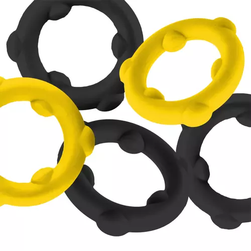 Set mit 5 Cockrings Spinner 25 mm Schwarz-Gelb – 2/2
