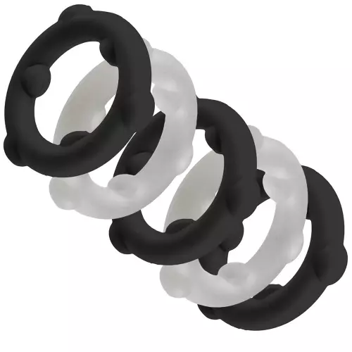 Set mit 5 Cockrings Spinner 25 mm Schwarz-Weiß – 1/2