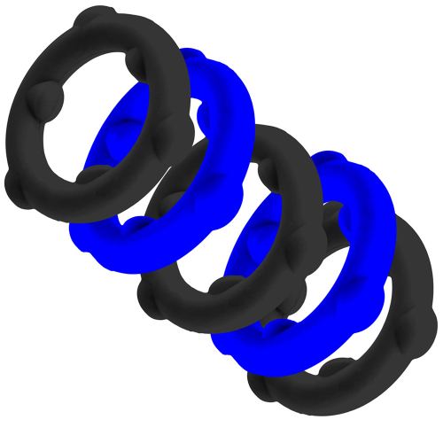 Set mit 5 Cockrings Spinner 25 mm Schwarz-Blau