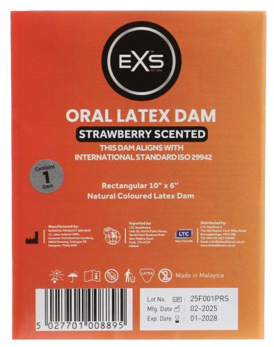 Digue orale en latex 10 x 6 cm Fraise