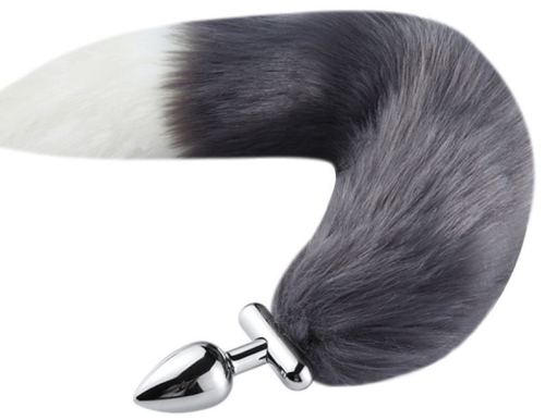 Foxy roxy Convertible Fox Tail Plug Jewelry 5.5 x 2.7cm Tail 39cm Grey White