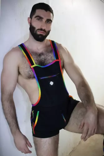 Kurzer Overall Icon Pride Schwarz-Rainbow – 11/12