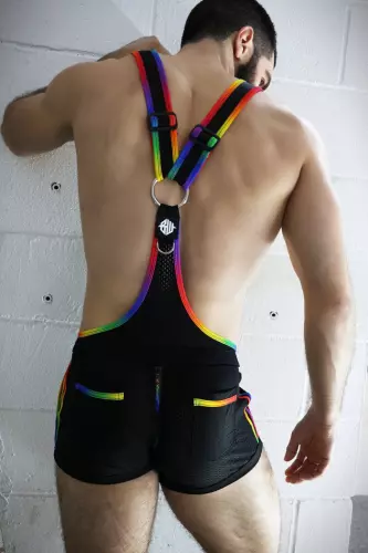 Kurzer Overall Icon Pride Schwarz-Rainbow – 12/12