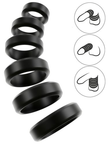 Cock & Ball 6 Cockrings 26 to 56 mm Black