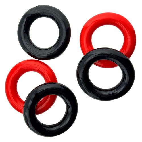 Set van 5 rekbare Cockrings Jacker 5-Stack 22mm Zwart-Rood