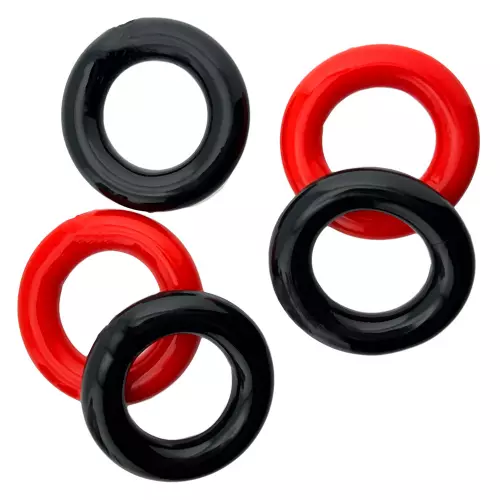 5er-Set dehnbare Penisringe Jacker 5-Stack 22mm Schwarz-Rot – 1/5