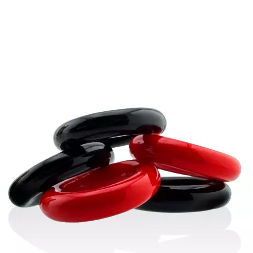 5er-Set dehnbare Penisringe Jacker 5-Stack 22mm Schwarz-Rot – 5/5