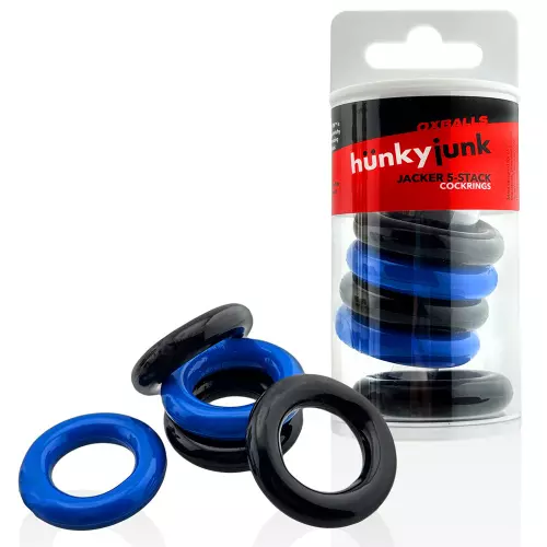 Set of 5 Stretchable Cockrings Jacker 5-Stack 22mm Black-Blue – 2/5