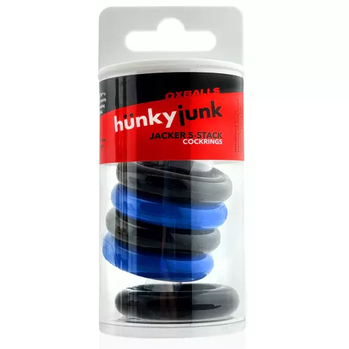 Set of 5 Stretchable Cockrings Jacker 5-Stack 22mm Black-Blue – 4/5