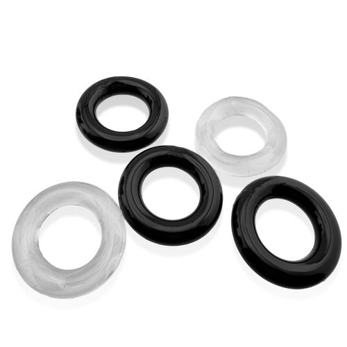 Set van 5 rekbare Cockrings Jacker 5-Stack 22mm Zwart-Transparant