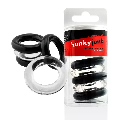 Pack of 5 Jacker 5-Stack Stretchable Cockrings 22mm Black-Clear – 2/5