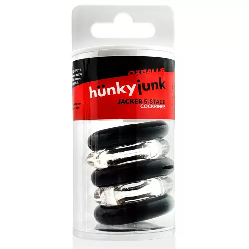 Pack of 5 Jacker 5-Stack Stretchable Cockrings 22mm Black-Clear – 4/5