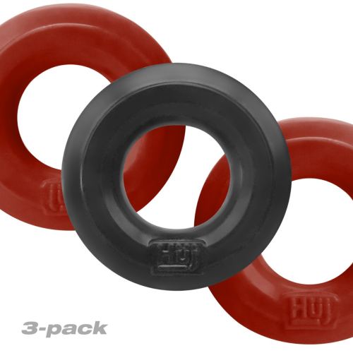 Huj silicone cock rings x3 25 mm Red-Black