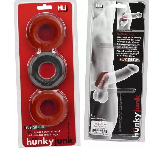 Silicone Cockrings Huj x3 25 mm Rood-Zwart – 2/4