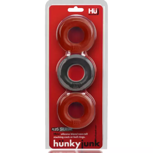 Silicone Cockrings Huj x3 25 mm Rood-Zwart – 3/4