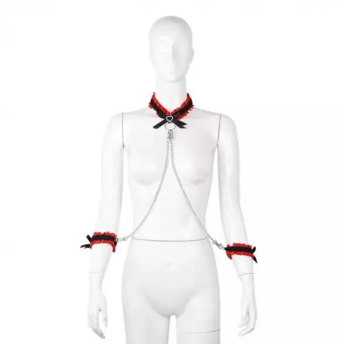 Halsband Handschellen Set Romance Schwarz Rot – 2/13