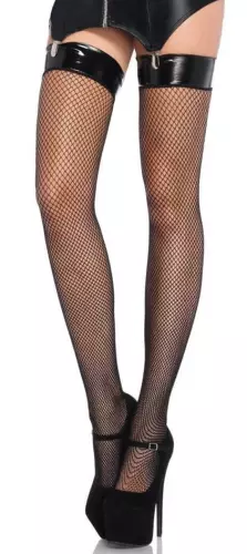 Netzstrümpfe mit Strumpfhalter Wetlook - Schwarz – 1/8