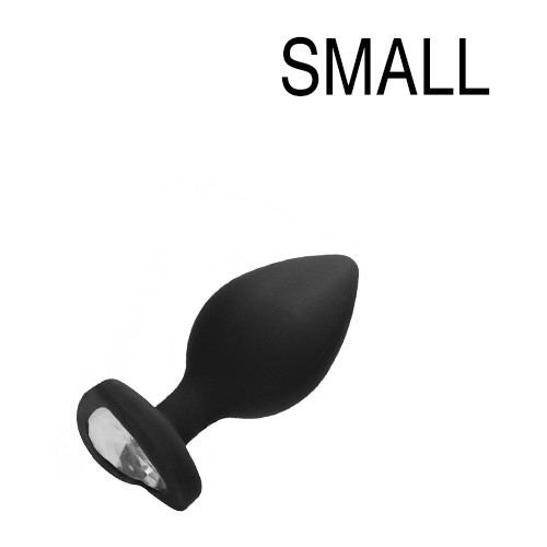 Jewelled Silicone Anal Plug Heart Black 6 x 2.8 cm