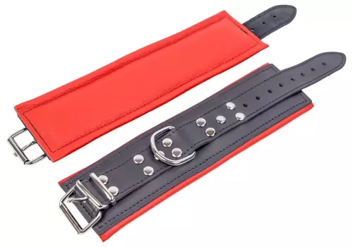 Gepolsterte Lederfesseln für die Handgelenke Schwarz-Rot – 4/13