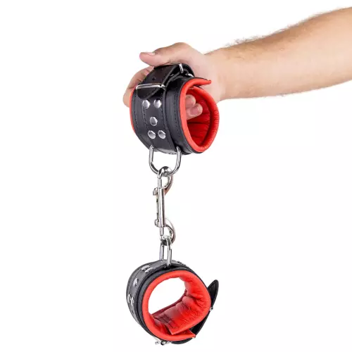 Gepolsterte Lederfesseln für die Handgelenke Schwarz-Rot – 7/13