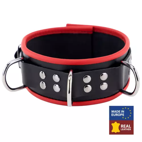 Lederhalsband mit 3 D-Ringen Rot – 2/13