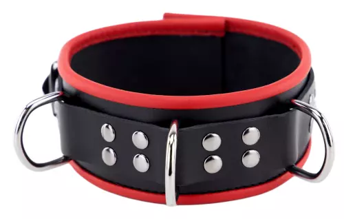 Lederhalsband mit 3 D-Ringen Rot – 4/13