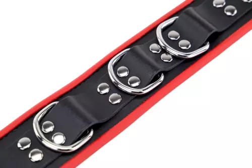Lederhalsband mit 3 D-Ringen Rot – 8/13