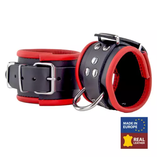 Leder-Handschellen für Handgelenke Schwarz-Rot – 2/11