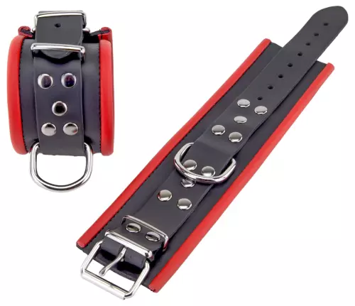 Leder-Handschellen für Handgelenke Schwarz-Rot – 4/11
