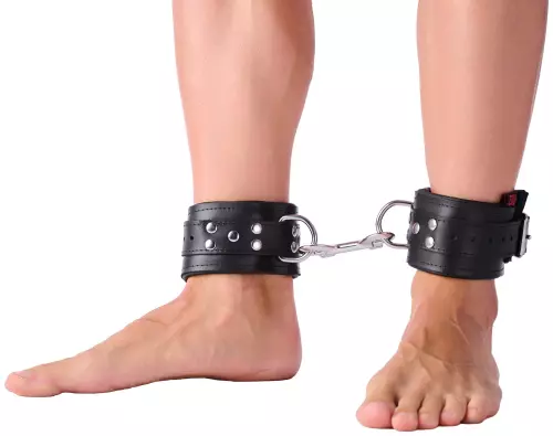 Gepolsterte Leder-Fußfesseln Schwarz – 1/7