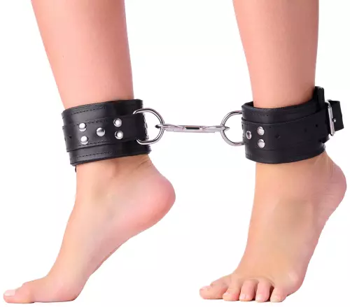 Gepolsterte Leder-Fußfesseln Schwarz – 3/7