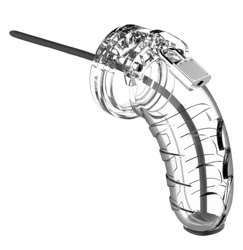 Keuschheitskäfig Mancage mit Harnröhren-Stab 11,5 x 3,5cm Transparent - Stab 20cm - Durchmesser 3mm – 1/13