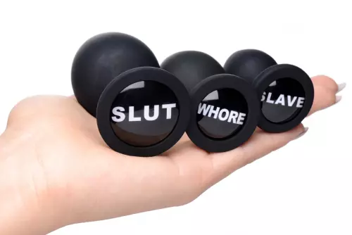 Kit mit 3 Butt plugs Dirty Words – 10/19