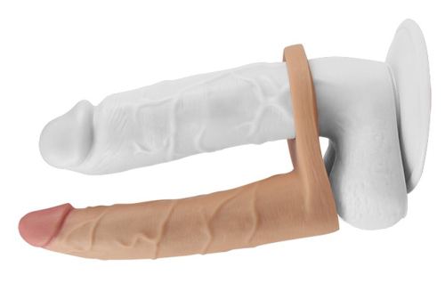 Dubbele dildo Cockring - 15,5 x 2,9cm Huidskleur