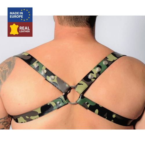 Camouflage Leather Harness - CHROME Acc. - CROSS - THE RED S/M