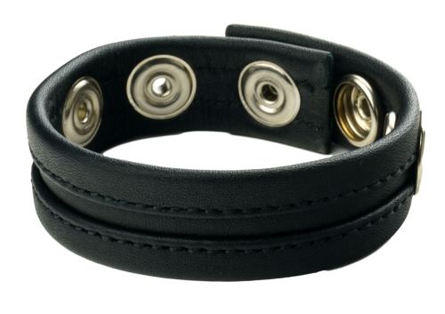 Leather Cockring 3 Snaps Black