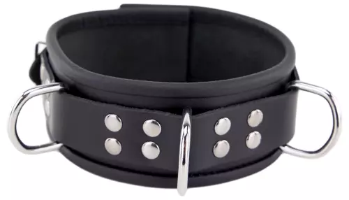 Lederhalsband 3 D-Ringe Schwarz – 7/8