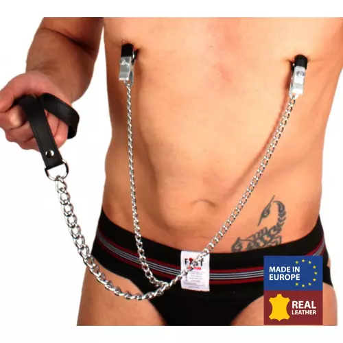 Nippelklemmen mit Leine (Metall Leder) – 1/6