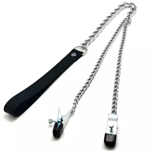 Nippelklemmen mit Leine (Metall Leder) – 3/6