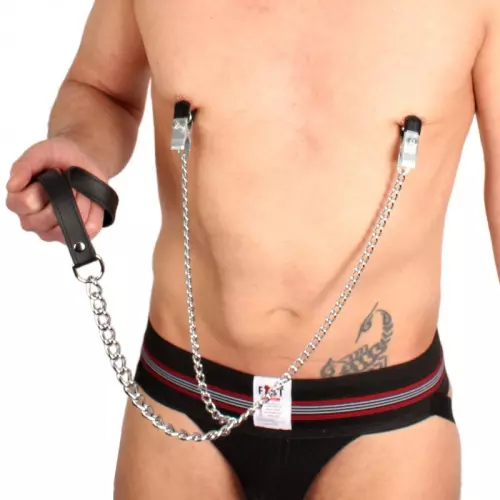 Nippelklemmen mit Leine (Metall Leder) – 6/6