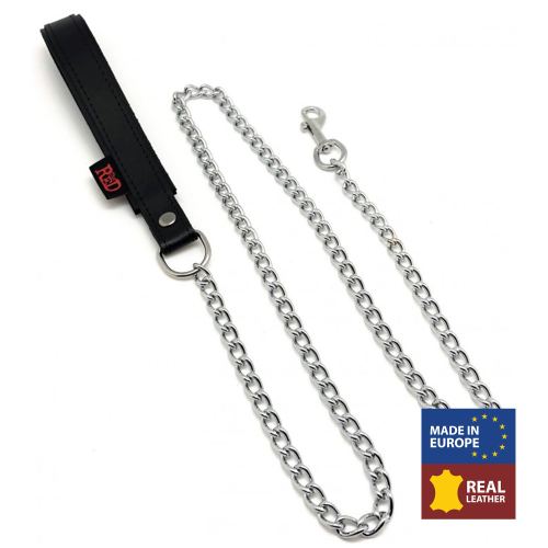 Leash with Leather Handle 1m Black