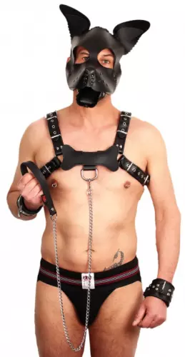 Leine mit Griff Leder 1m Schwarz – 3/4