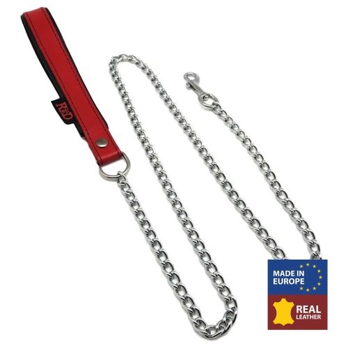 Leash with Leather Handle 1m Red