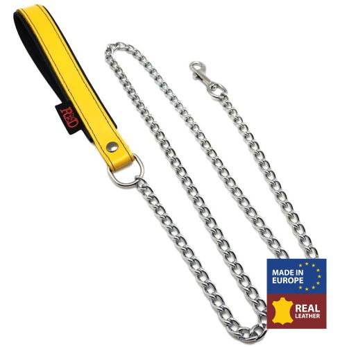 Leash with Leather Handle 1m Yellow
